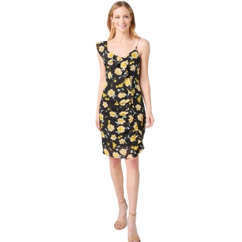 Cupcakes & Cashmere Ariadne Slub Chiffon floral Cascade Ruffle Sleeveless
Dress